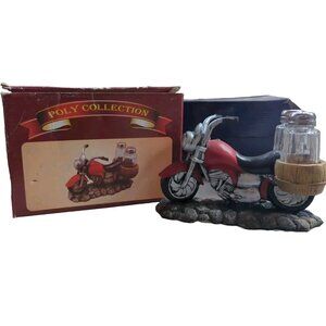 Spicy Rider Vintage Motorcycle Salt‎ Pepper Shakers Saddle Bags Cold Cast Resin